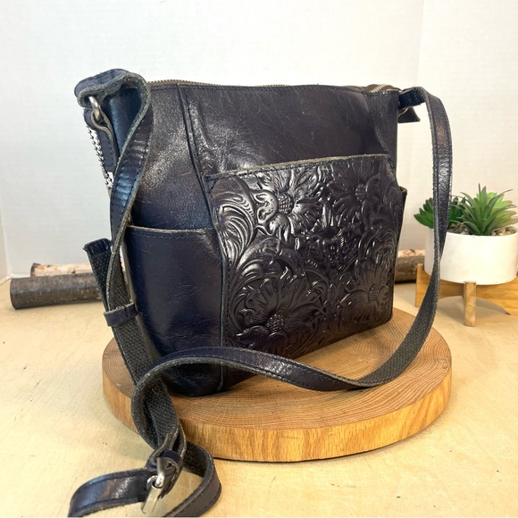 Patricia Nash Handbags - Patricia Nash Aveley Safflower Purple floral embossed leather crossbody bag